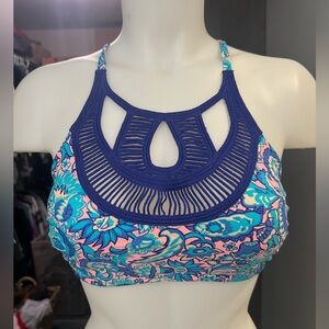 Xhilaration Blue & Pink Patterned Bikini Top